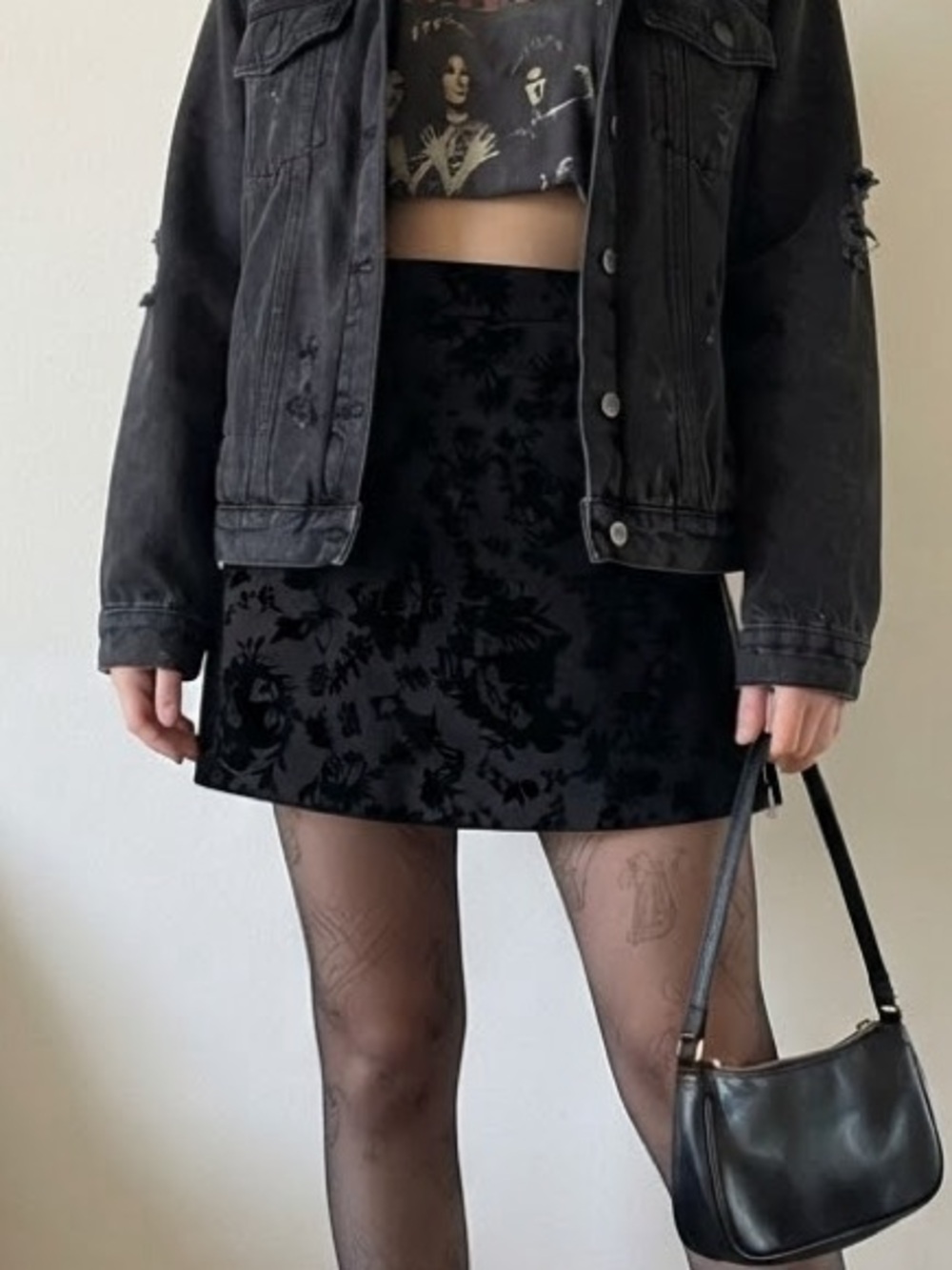 Juicy Couture Black Velvet Burnout Floral Mini Skirt NWT Size L